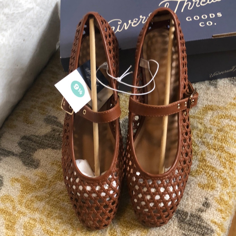 Brown Woven Mary Jane Flats